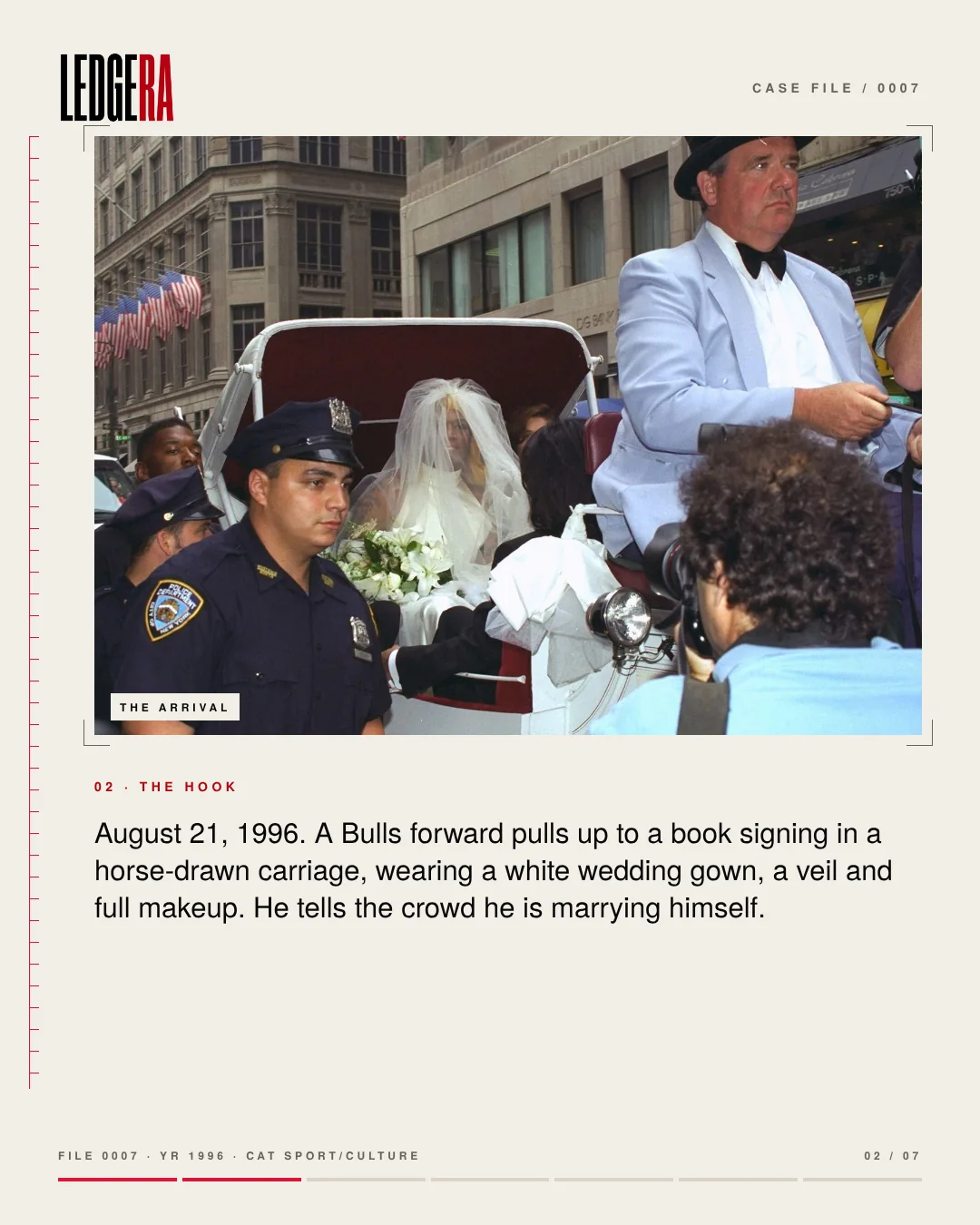 LEDGERA Case File 0007: Dennis Rodman married himself to sell a book, frame 2 of 7